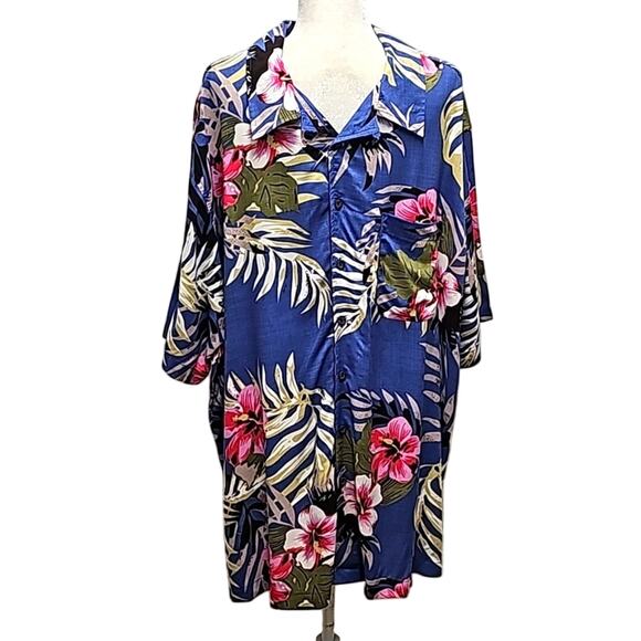 Island Passport Mens Hawaiian Floral Multi Color Button Down Collar Shirt Sz 2XL - Picture 1 of 9